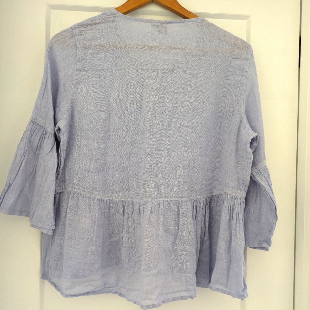 Click By Color Me Cotton 100% Linen Blouse Light Blue Size Small - Picture 3 of 6